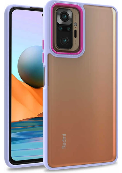 Case World Caseworld Xiaomi Redmi Note 10 Pro Kapak Metal Kamera Korumalı Arkası Şeffaf Silikon Kılıf - Lila