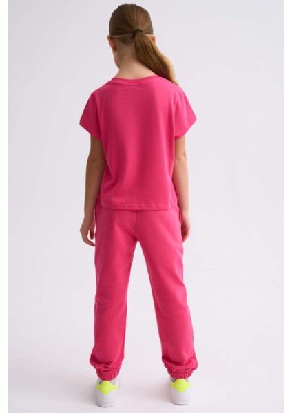 Organik Kısa Kollu Kız Çocuk Crop Tişört - Pembe - 8-10 modelleri