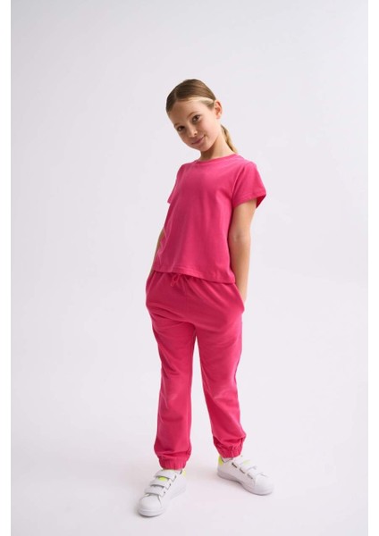 Organik Kısa Kollu Kız Çocuk Crop Tişört - Pembe - 8-10 fırsatları