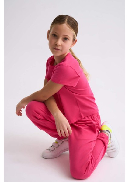 Organik Kısa Kollu Kız Çocuk Crop Tişört - Pembe - 8-10 indirimleri