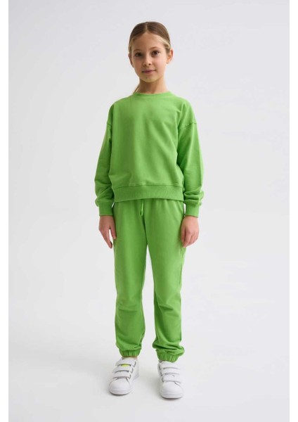 Organik Uzun Kollu Kız Çocuk Sweatshirt - Yeşil - 8-10