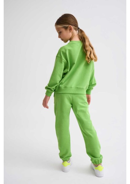 Organik Uzun Kollu Kız Çocuk Sweatshirt - Yeşil - 8-10