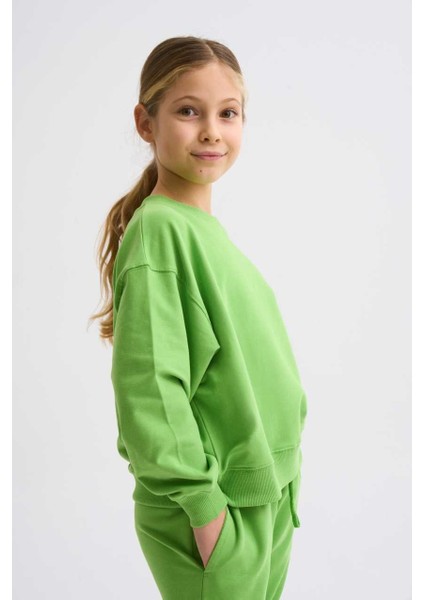 Organik Uzun Kollu Kız Çocuk Sweatshirt - Yeşil - 8-10