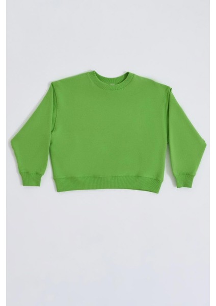 Organik Uzun Kollu Kız Çocuk Sweatshirt - Yeşil - 10-12