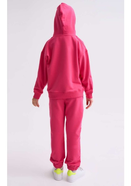 Organik Kapüşonlu Uzun Kollu Kız Çocuk Sweatshirt - Pembe - 8-10