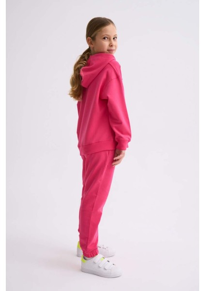 Organik Kapüşonlu Uzun Kollu Kız Çocuk Sweatshirt - Pembe - 8-10