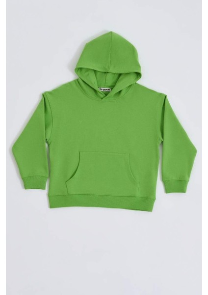 Organik Kapüşonlu Uzun Kollu Kız Çocuk Sweatshirt - Yeşil - 10-12