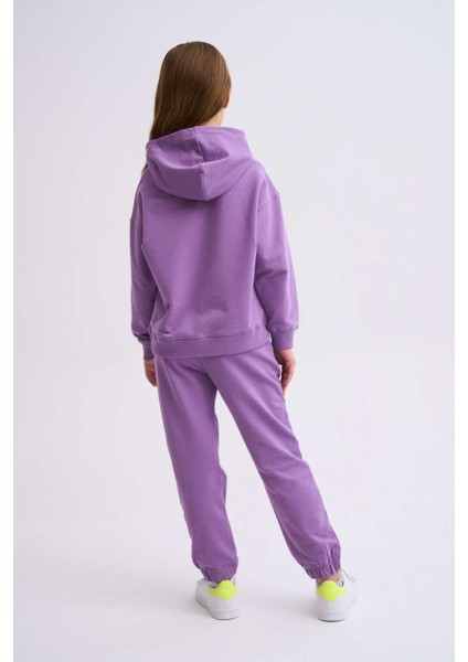 Organik Kapüşonlu Uzun Kollu Kız Çocuk Sweatshirt - Mor - 10-12 modelleri