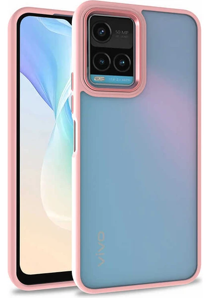 Case World Caseworld Vivo Y21S Kapak Metal Kamera Korumalı Arkası Şeffaf Silikon Kılıf - Rose Gold