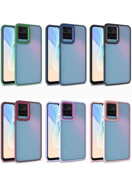 Vivo Y32 ile Uyumlu Kapak Metal Kamera Korumalı Arkası Şeffaf Silikon ile Uyumlu Kılıf - Yeşil fırsatları