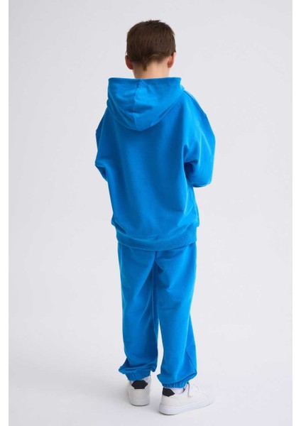 Organik Kapüşonlu Uzun Kollu Erkek Çocuk Sweatshirt - Mavi - 8-10 modelleri