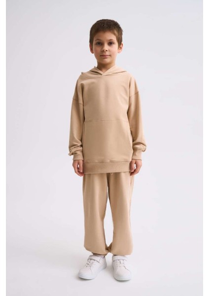 Organik Kapüşonlu Uzun Kollu Erkek Çocuk Sweatshirt - Bej - 10-12 fiyatları