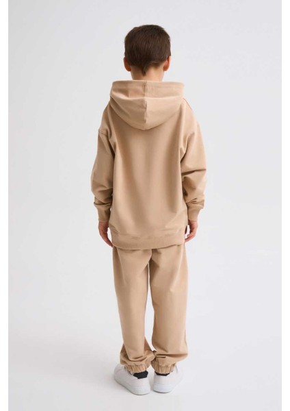 Organik Kapüşonlu Uzun Kollu Erkek Çocuk Sweatshirt - Bej - 10-12 modelleri