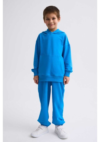 Organik Kapüşonlu Uzun Kollu Erkek Çocuk Sweatshirt - Mavi - 10-12 fiyatları