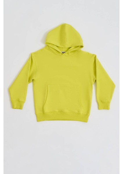 Organik Kapüşonlu Uzun Kollu Erkek Çocuk Sweatshirt - Sarı - 10-12