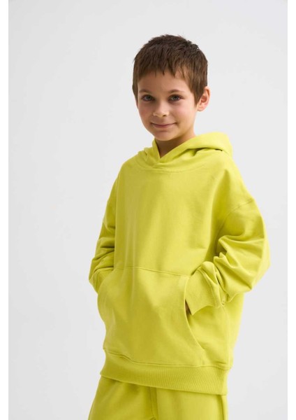 Organik Kapüşonlu Uzun Kollu Erkek Çocuk Sweatshirt - Sarı - 10-12 indirimleri