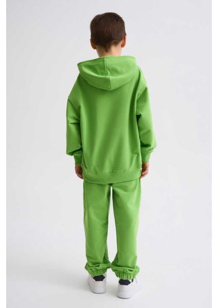 Organik Kapüşonlu Uzun Kollu Erkek Çocuk Sweatshirt - Yeşil - 12-14 modelleri