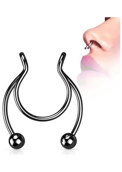 Afillix Concept Siyah Cerrahi Çelik Çift Boynuz Fake Septum Sıkıştırmalı Piercing