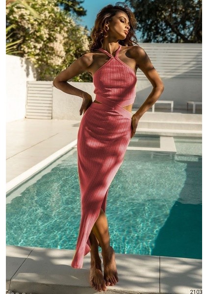 Bürümcük Kumaş Yanı Yırtmaçlı Elbise