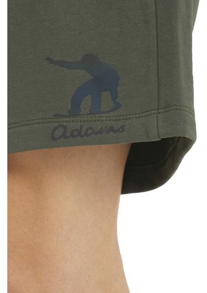 Pamuklu Spor Şort Erkek Reflektör Logo Baskılı Normal Kesim Yeşil Renkli İki Cep fırsatları