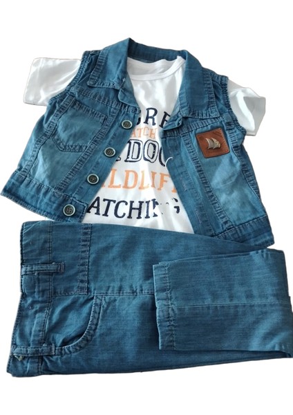 %100 Cotton Kot Yelekli Kız Bebek-Çocuk 3 Lü Yazlık Takım