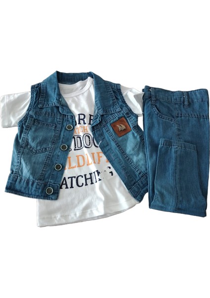 %100 Cotton Kot Yelekli Kız Bebek-Çocuk 3 Lü Yazlık Takım