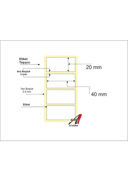 Etiket 36.000 Adet 20 x 40 mm Kuşe Barkod Etiketi 1000′LI - 36 Rulo