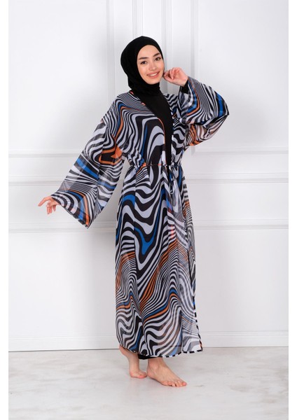 Siyah Kadın Tesettür Mayo Üzerine Kimono Pareo P2205 fırsatları