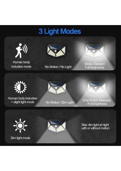 Solar Bahçe Lambası 100 Ledli Sensörlü Solar Lamba Güneş Enerjili Bahçe Aydınlatma (Yurt Dışından)