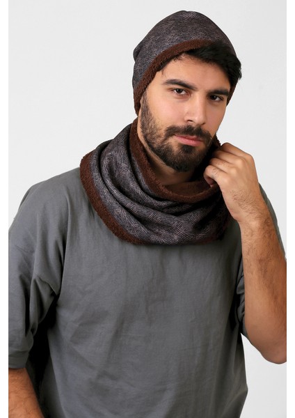 Kahve Erkek Bere ve Boyunluk 2li Set Takım Scot BB-107