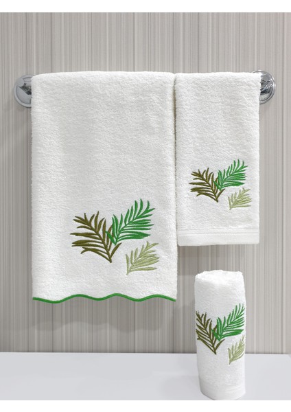 Dalgalı Kenar Nakışlı 3 Parça Havlu Seti 30x50 / 40x60 / 50x90 Cm