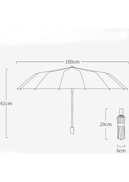 Güçlü Rüzgara Dayanıklı 3 Katlama 16K Manuel Şemsiye (Yurt Dışından)