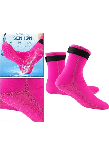 Unisex 3mm Neopren Dalış Islak Takım Bot Sörf Yürüyüş Sıcak Su Geçirmez Çoraplar Gül Kırmızı Xl(Yurt Dışından)