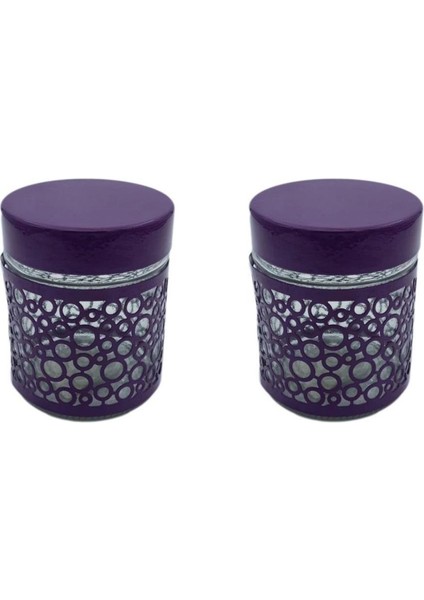 2'li Renkli Cam Kavanoz Saklama Kabı 250ML Mor