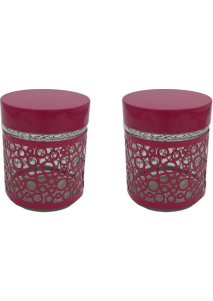 2'li Renkli Cam Kavanoz Saklama Kabı 250ML Fuşya