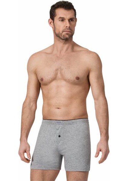4 Adet Gri Renk Düğmeli Penye Boxer