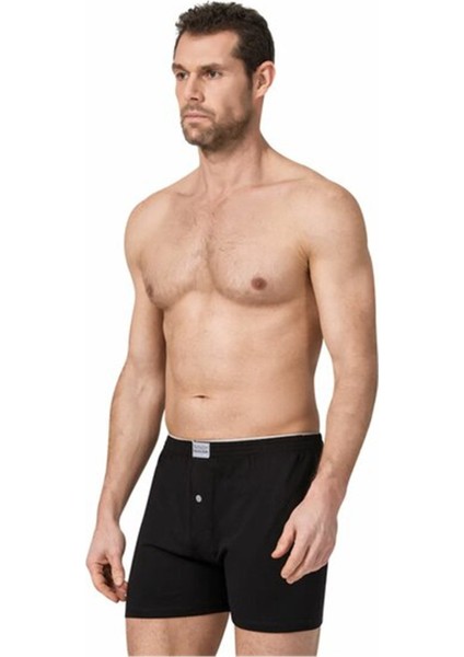 12 Adet Siyah Renk Düğmeli Penye Boxer