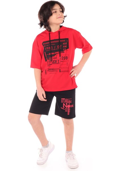 Toontoy Erkek Çocuk Overall Composition Baskılı Şortlu Takım