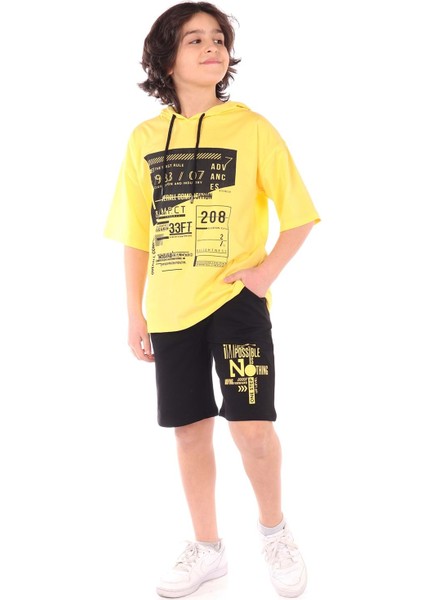 Toontoy Erkek Çocuk Overall Composition Baskılı Şortlu Takım