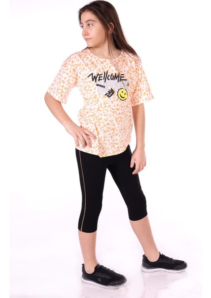 Toontoy Kız Çocuk Happiness Baskılı Kaprili Takım