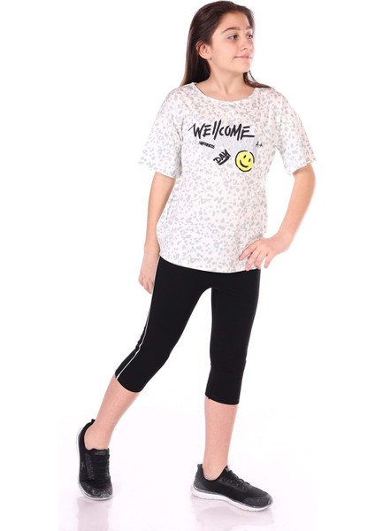 Toontoy Kız Çocuk Happiness Baskılı Kaprili Takım