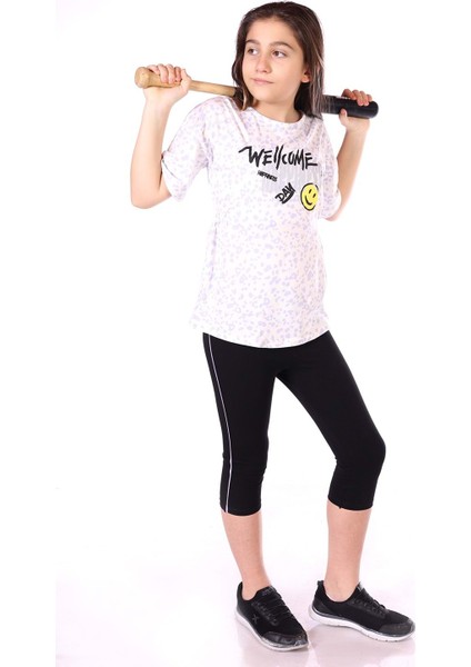 Toontoy Kız Çocuk Happiness Baskılı Kaprili Takım