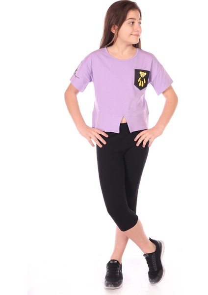 Toontoy Kız Çocuk Göğsü Ayıcık Baskılı Kaprili Takım