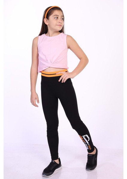 Toontoy Kız Çocuk Beli Lastikli Baskılı Tayt