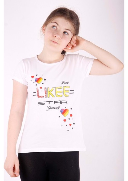 Toontoy Kız Çocuk Likee Star Kalp Baskılı Tişört