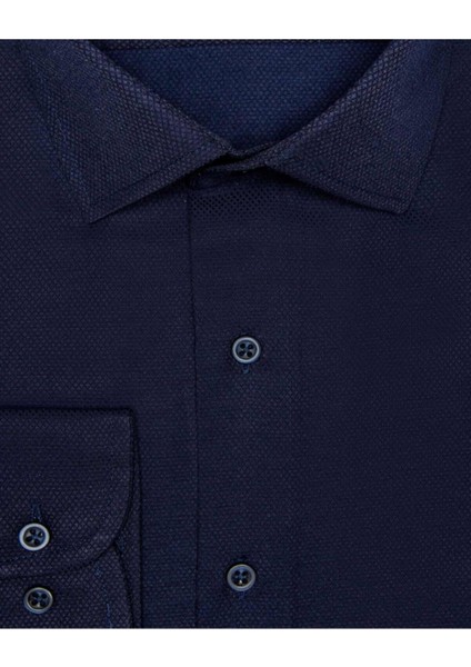 Slim Fit Armür Desenli Lacivert Erkek Gömlek fiyatları