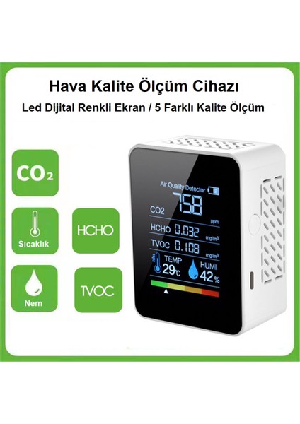 Triline Dijital 5in1 Hava Dedektörü Hava Kalite Ölçüm Cihazı