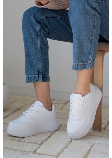Allyup Günlük Kadın Sneaker Bağcıklı Hafif Kalın Tabanlı Esnek Yürüyüş Suni Deri Spor Ayakkabı 113