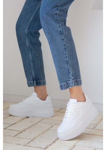 Allyup Günlük Kadın Sneaker Bağcıklı Hafif Kalın Tabanlı Esnek Yürüyüş Suni Deri Spor Ayakkabı 113
