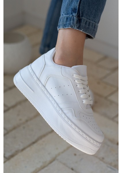 Allyup Günlük Kadın Sneaker Bağcıklı Hafif Kalın Tabanlı Esnek Yürüyüş Suni Deri Spor Ayakkabı 113